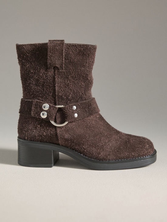 Anthropologie Shoes - Anthropologie Dark Brown Suede Mid-Heel Buckle Ankle Boots